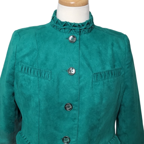 ALIA Jacket Blazer Button Down Faux Suede Green Size 6P - Picture 7 of 10